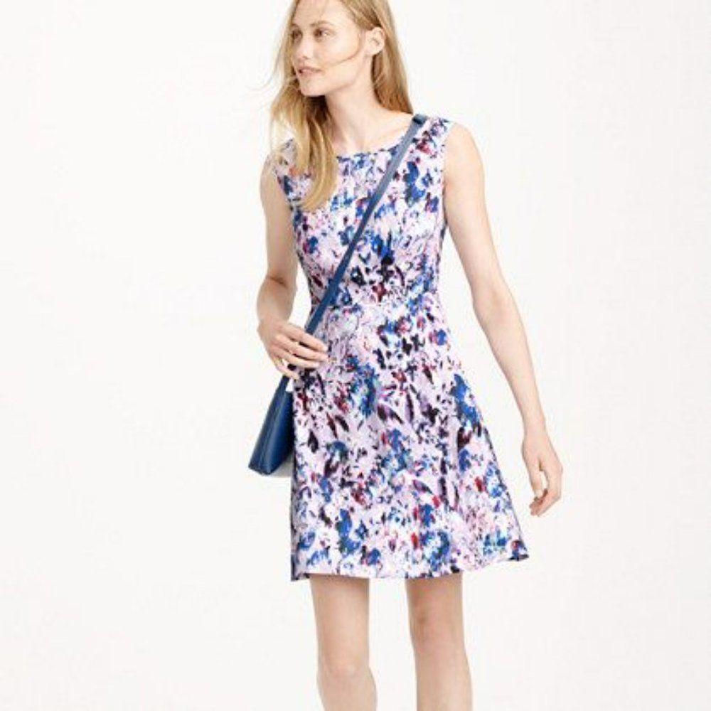 J. Crew Lavender Fit and Flare Sleeveless Watercolor Dress Size 4